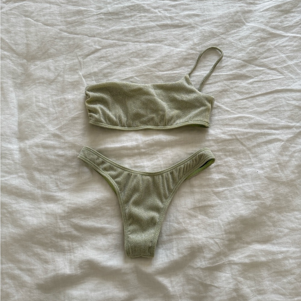 Elysiian Swim Olive Green One-Shoulder Bikini Set